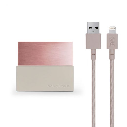 Док-станція Native Union Dock+Lightning Stone/Rose Gold (DOCK+-IP-CABLE-STO) для iPhone/iPad/iPod