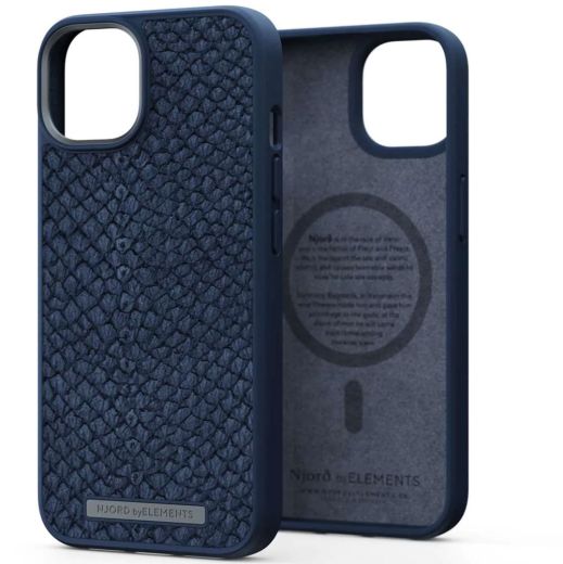 Чохол Njord Salmon Leather Case Blue with Magsafe для iPhone 14 Plus (NA42SL01)