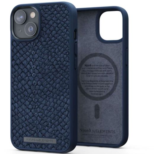 Чехол Njord Salmon Leather Case Blue with Magsafe для iPhone 14 Plus (NA42SL01)