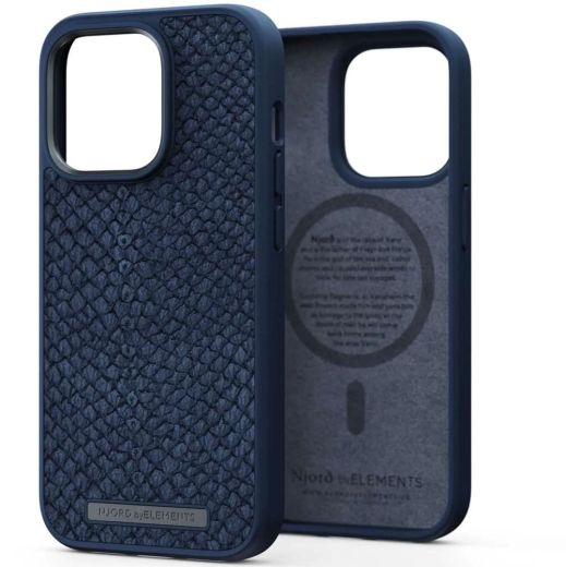 Чехол Njord Salmon Leather Case Blue with Magsafe для iPhone 14 Pro (NA43SL01)