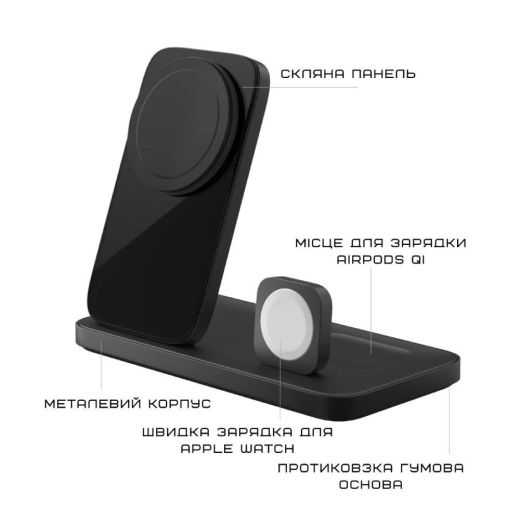 Бездротова зарядка Nomad Stand One Max MagSafe 3 в 1 Charging Hub (2rd Gen) Carbide (NM014605858)