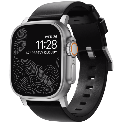 Кожаный ремешок Nomad Modern Band Horween Leather Black / Silver Hardware (NM1A41SM00) для Apple Watch 49мм | 46мм | 45мм | 44мм