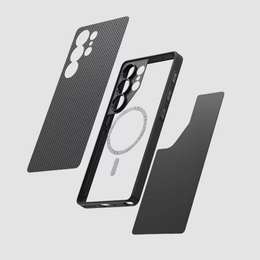 Карбоновый чехол Pitaka PIN Button Case Black/Grey Plain для Samsung Galaxy S25 Ultra (PBS2501U)