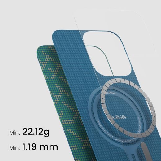 Карбоновый чехол Pitaka Tactile Woven Case PTK Classic Monogram Gold Green для iPhone 16 Pro (KI1601PTK)