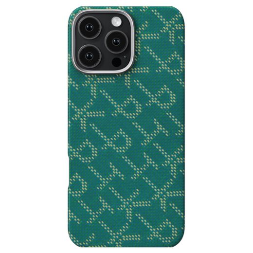 Карбоновый чехол Pitaka Tactile Woven Case PTK Classic Monogram Gold Green для iPhone 16 Pro (KI1601PTK)