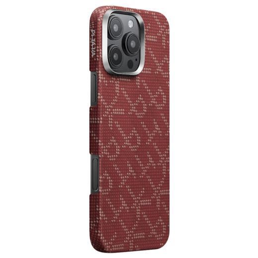 Карбоновый чехол Pitaka Tactile Woven Case PTK Classic Monogram Gold Red для iPhone 16 Pro (KI1602PTK)