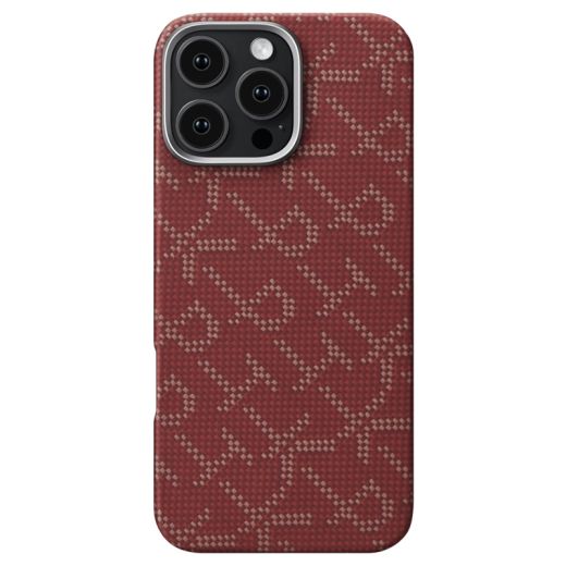 Карбоновый чехол Pitaka Tactile Woven Case PTK Classic Monogram Gold Red для iPhone 16 Pro (KI1602PTK)