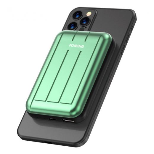 Повербанк (Внешний аккумулятор) с беспроводной зарядкой oneLounge MagSafe Wireless Power Bank 5000mAh Green (с поддержкой анимации)