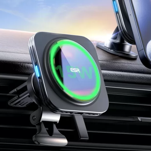 Автомобильная зарядка ESR Qi2 15Вт Magnetic Wireless Car Charger (Halolock) Black