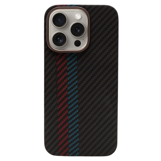 Карбоновый чехол CasePro Premium Carbon Case with MagSafe Black with Red/Blue Line для iPhone 14 Pro