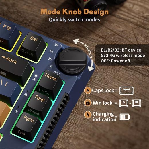 Беспроводная клавиатура Royal Kludge H81 Wireless Keyboard UA\RU\ENG Cherry Profile (Sky Cyan Switch) White Night (RK-H81UARUENG-CHP-SCS-WN)