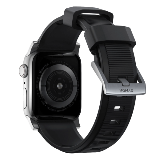Силиконовый ремешок Nomad Rugged Band Black Rubber / Silver Hardware для Apple Watch 49мм | 45мм | 44мм