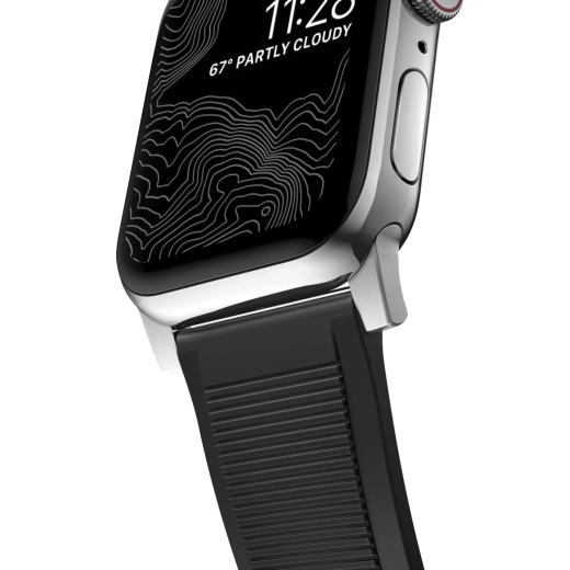 Силіконовий ремінець Nomad Rugged Band Black Rubber / Silver Hardware для Apple Watch 40мм | 41мм | 42mm