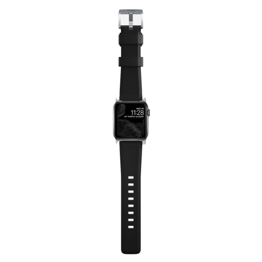 Силіконовий ремінець Nomad Rugged Band Black Rubber / Silver Hardware для Apple Watch 40мм | 41мм | 42mm
