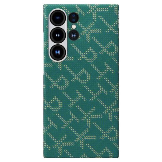 Карбоновый чехол Pitaka Monogram Gold/Green для Samsung Galaxy S24 Ultra