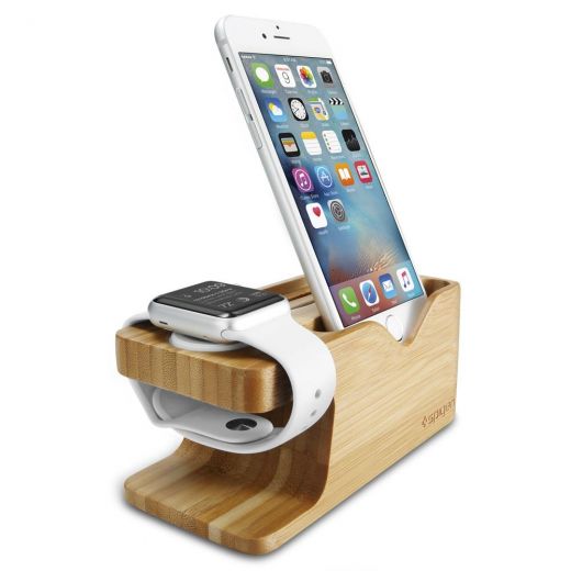 Док-станция Spigen Stand S370 Bamboo Wood для Apple Watch/iPhone