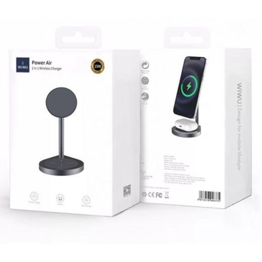 Бездротова зарядка WiWU 2 в 1 Power Air Wireless Charger 15W