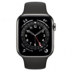 Apple Watch Series 6 GPS + Cellular 44mm Graphite Stainless Steel Case with Black Sport Band (M07Q3)
