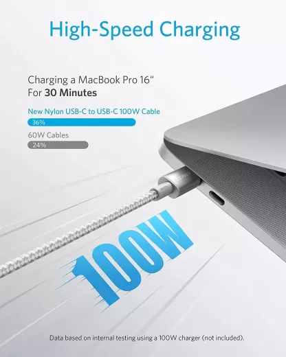 Кабель Anker Nylon USB-C to USB-C 100W Cable (3м) Silver