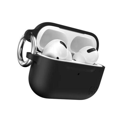 Чехол с карабином Speck Presidio with Soft-Touch Coating Case Black/Bright Silver для AirPods Pro (2 поколение) 2022 (SP-150054-3062)