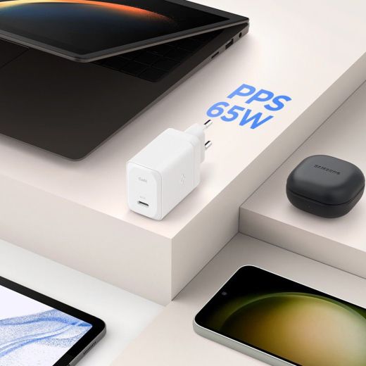 Быстрая зарядка Spigen ArcStation™ Pro GaN-651 65W White + кабель Type-C Cable White (ACH05476)