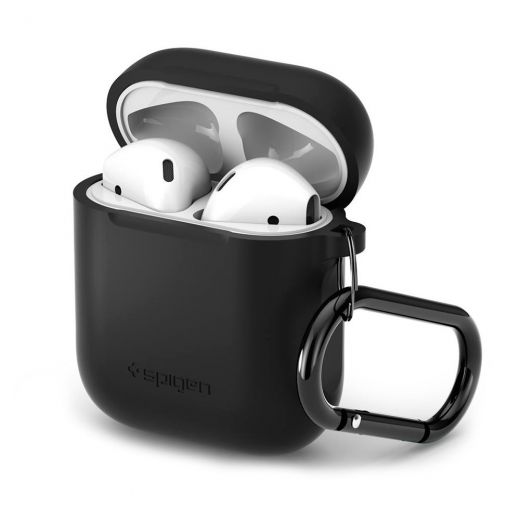 Чохол Spigen Silicone Case Black з карабіном для AirPods