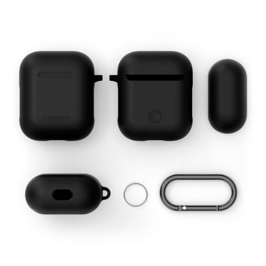 Чехол Spigen Silicone Case Black с карабином для AirPods