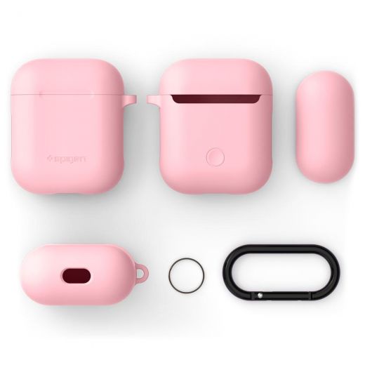 Чехол Spigen Silicone Case Pink с карабином для AirPods