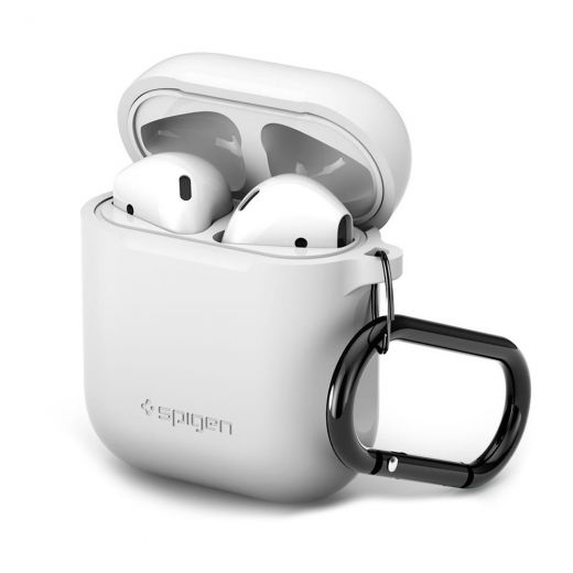 Чехол Spigen Silicone Case White с карабином для AirPods