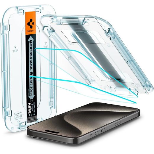 Защитное стекло Spigen Screen Protector EZ FIT GLAS.tR (2 шт.) для iPhone 15 Pro Max (AGL06872)