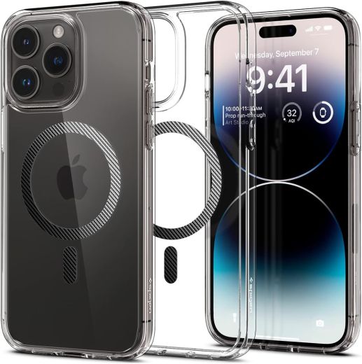 Прозорий чохол Spigen Ultra Hybrid (MagFit) Carbon Fiber для iPhone 14 Pro (ACS04971)