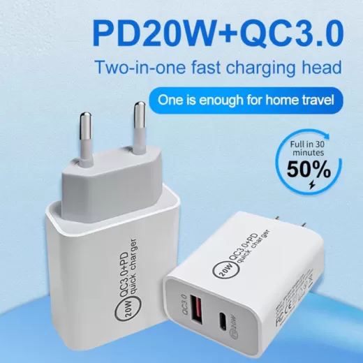 Мережевий зарядний пристрій CasePro Dual Quick Charge 20W PD3.0 + QC 3.0 White