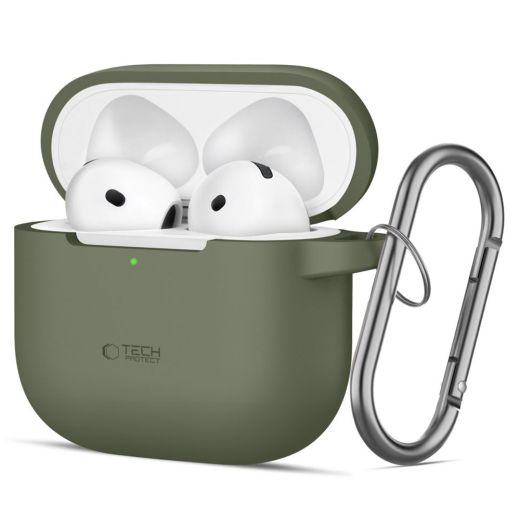 Силиконовый чехол с карабином Tech-Protect Silicone Hook Olive Green для AirPods 4 (2024)