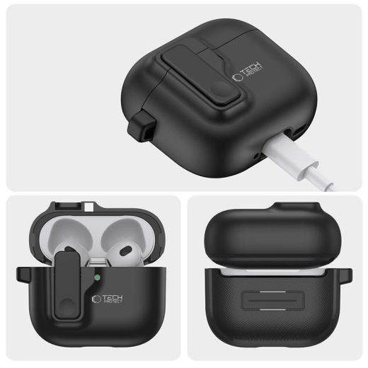 Тонкий чохол з карабіном Tech-Protect Slim Hook Black для AirPods 4 (2024)