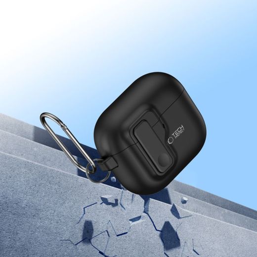 Тонкий чохол з карабіном Tech-Protect Slim Hook Black для AirPods 4 (2024)
