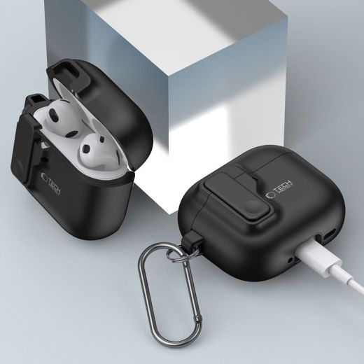 Тонкий чохол з карабіном Tech-Protect Slim Hook Black для AirPods 4 (2024)
