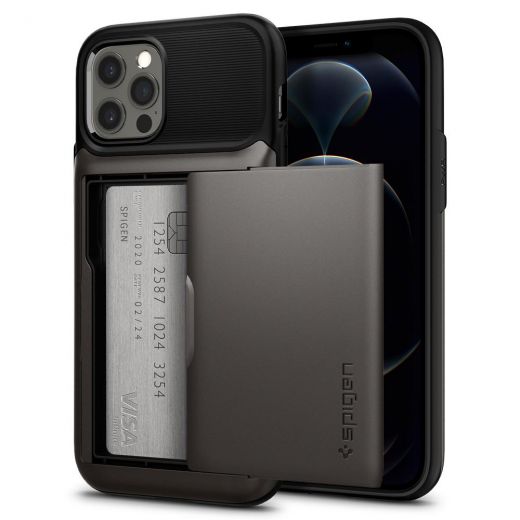 Чехол Spigen Slim Armor Wallet Gunmetal для iPhone 12 | 12 Pro (ACS01528)