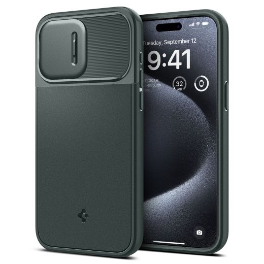 Чехол с защитой камеры Spigen Optik Armor (MagFit) Abyss Green для iPhone 15 Pro Max (ACS06600)