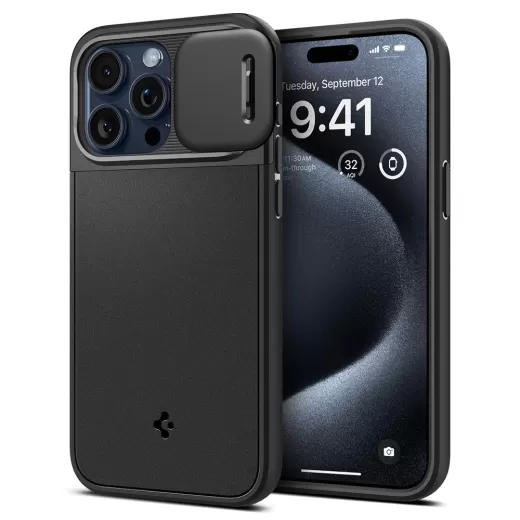 Чехол с защитой камеры Spigen Optik Armor (MagFit) Black для iPhone 15 Pro (ACS06738)