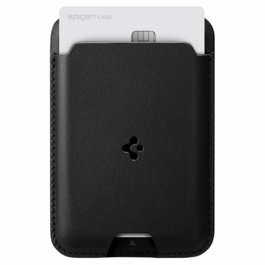 Кожаный чехол-бумажник с подставкой Spigen MagSafe Card Holder Valentinus Black для iPhone 12 mini | 12 | 12 Pro | 12 Pro Max