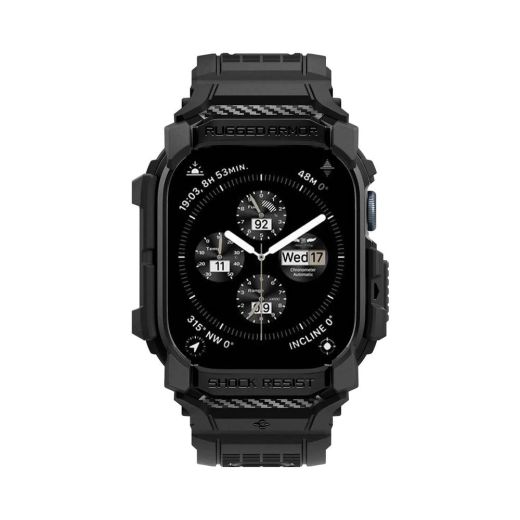 Противоударный чехол с ремешком Spigen Rugged Armor Pro Matte Black для Apple Watch Series 10 (2024) 46мм (ACS08604)
