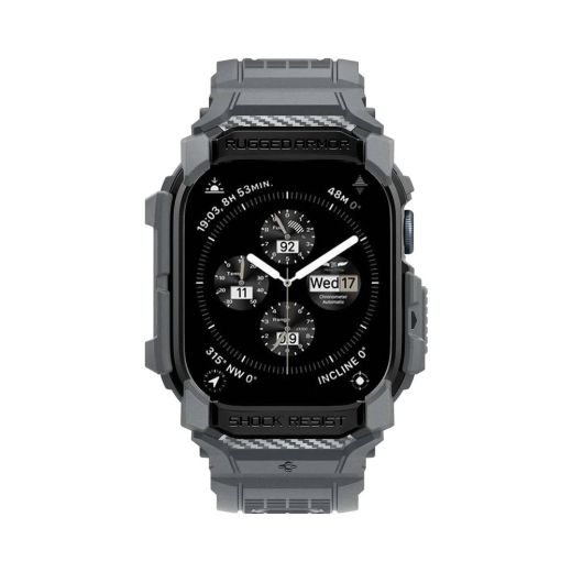 Противоударный чехол с ремешкомл Spigen Rugged Armor Pro Dark Gray для Apple Watch Series 10 (2024) 46мм (ACS08605)