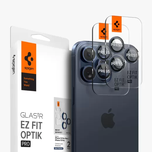 Защитное стекло для камеры Spigen Optik Pro Lens Protector Blue Titanium (2 шт.) для iPhone 15 Pro | iPhone 15 Pro Max | iPhone 16 Pro | 16 Pro Max (AGL07164)