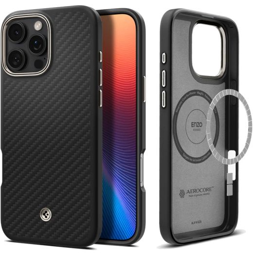 Карбоновий чохол Spigen Enzo Aramid Black Natural для iPhone 16 Pro Max (ACS08501)