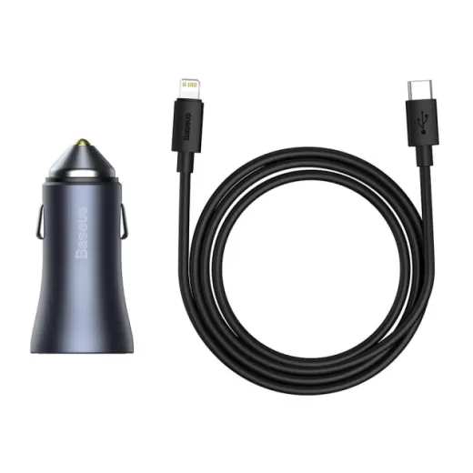 Автомобильное зарядное устройство с кабелем Baseus Golden Contactor Pro Dual Car Charger U+C 40W (With Cable Type-C/ iP 1m) Dark Grey (TZCCJD-B0G)