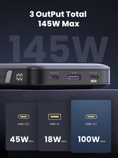 Повербанк Ugreen Nexode 145W | 25000mAh Power Bank for Laptop-3 Ports Space Grey (90597A)