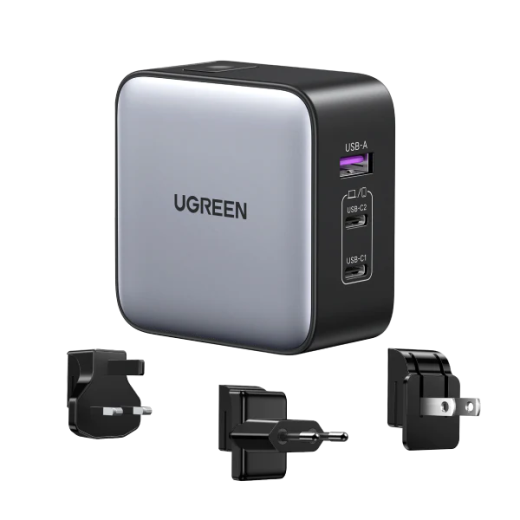 Сетевое зарядное устройство Ugreen 65W Nexode GaN USB C 3-Port Charger With US/UK/EU вилка для путешествий (90409)