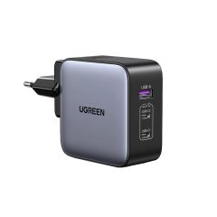 Быстрая зарядка Ugreen 65W Nexode GaN USB C 3-Port Charger With US/UK/EU вилка для путешествий (90409)