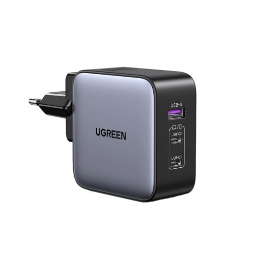 Быстрая зарядка Ugreen 65W Nexode GaN USB C 3-Port Charger With US/UK/EU вилка для путешествий (90409)