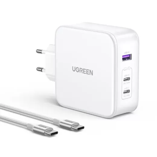Быстрая зарядка Ugreen CD289 USB-A | 2xUSB-C 140W Fast Charger White with USB-C to USB-C Cable